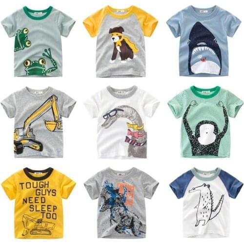 Cotton Boys T Shirt Excavator Summer 2019 Cartoon Frog Printed Short Sleeve T-Shirt For Kids Boys Tee Shirt Dinosaur Tops