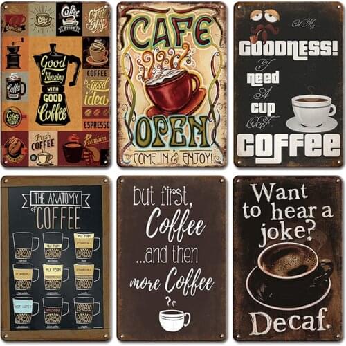 Art Coffee Poster Tin Sign Vintage Cafe Bar Room Decor Metal Plate Retro Iron Painting Home Garden Decoration Plaques Wall Signs