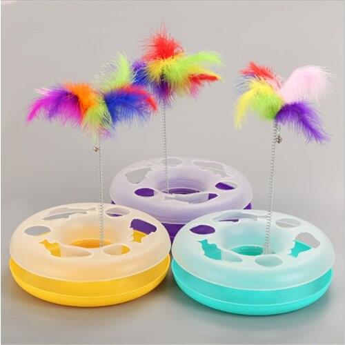 Cat Toys Disk Play Activity Pet Funny Toys Kitten Interactive Teaser Pet Products Toys for Cats Colorful feather single layer