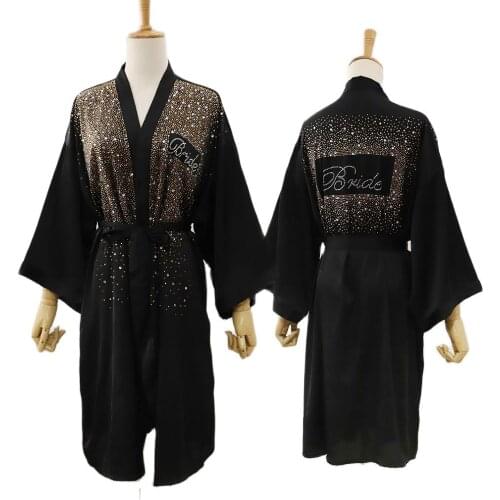 Exquisite Bride Wedding Robe Hot Drilling Kimono Bathrobe Gown Satin Sleepwear Nightdress Sexy Intimate Lingerie Nightgown