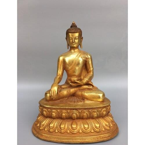 9"Chinese Folk Collection Old Bronze Gilt Medicine Buddha Shakyamuni Buddha Amitabha Sitting Buddha Ornaments Town House
