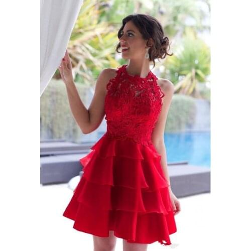 Short Tiered A Line Prom Dresses Lace Organza Mini Homecoming Dress Sleeveless Summer Vestidos Cocktail Party Special Occasion