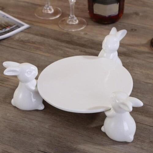 Creative Ceramic Rabbit Plate Bunny Cake Stand Fruit Dessert Serving Tray Afternoon Tea Display Tray Wedding Party Decoration
