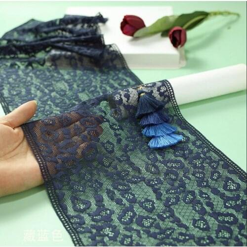 2 Meters 21cm 2021 New Beautiful Navy Blue Elastic Lace Trim Sweater Decoration Laciness Fabric diy Clothes Accessories