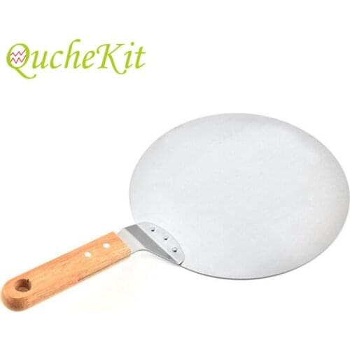 10-inch Round Stainless Steel Pizza Shovel Non-stick For Oven With Long Wooden Handle Cake Lifter Paddle Pastry Baking Tray