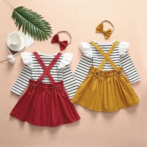Cute Infant Baby Girl Kid Solid Dress Clothes T-shirt Tops Skirt Outfits Set Toddler Summer Clothes Sunsuits 3Pcs