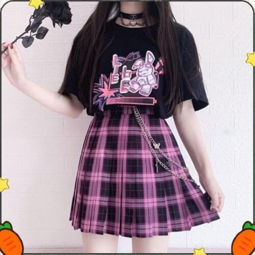 Sweet Women T Shirts Black Top Tee Anime Cartoon Print Harajuku Punk Vintage Dropshipping Loose Gothic Clothes Korean Style Y2K