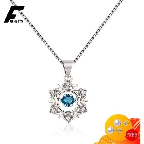 Bali Jelry Trendy Silver 925 Necklace with Spphire Zircon Gemstone Snowflake Shape Pendant Jewelry Accessory for Women Wedding