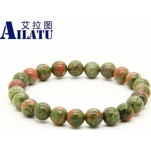 Ailatu Fashion Natural Round Gloss 8mm Stone Bracelet Ladies and Mens Energy Jewelry on Sale and Free Shipping
