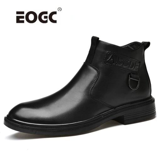 Plush Warm Genuine Leather Boots Men Handmade Autumn Winter Boots Vintage Style Men Shoes High Quality Ankle Boots