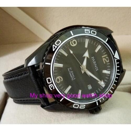 Sapphire Crystal 45mm PARNIS Japanese 21 Jewels Automatic Self-Wind Mechanical movement ceramics Bezel 5ATM Mens Watches 170