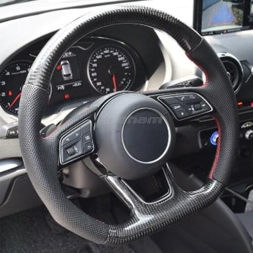 Real Carbon Fiber LED Display Steering Wheel compatible Steering Wheel Preforated Leather W/ Stitching For Audi RS3 rs4 rs5