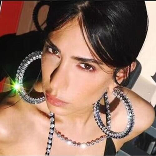 New Arrival Shiny Rhinestone Hoop Earrings For Women Fashion Jewelry Maxi Ladys' Statement Earrings Accessories Hot Sale