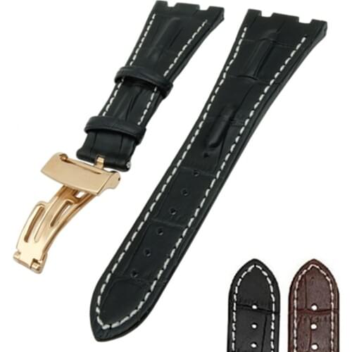 New 28mm Black Brown Genuine Leather Strap + Folding Clasp for AP Fit for Audemars for Piguet + Tool