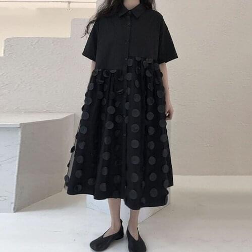 Solid Color Mesh Patchwork Dress Fashion Round Shape Decoration Summer New Loose All-match Women Shirt Skirt Z430