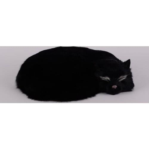 About 27x6x20cm black simulation sleeping cat toy polyethylene & furs cat model gift 1456