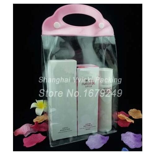 Wholesale 16X23X7CM Pink Transparent PVC Makeup Bag High Quality Beautician Waterproof Cosmetic Bag Handbag200pcs/lot