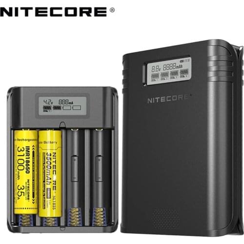 Original NITECORE F4 2 in 1 Four-slot Power Bank Li-ion IMR 18650 Battery Charger LCD Outdoor Smart USB Quick Charger CE CEC
