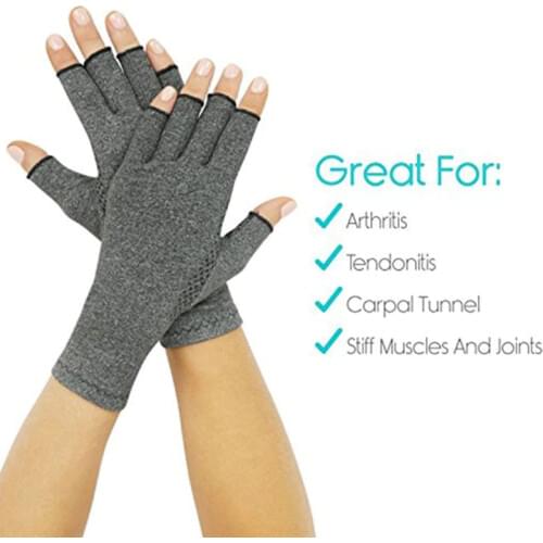 Women Men Unisex Compression Arthritis Hand Gloves Textured Open Finger Joint Pain Relief Fingerless Wrist Length Mittens For