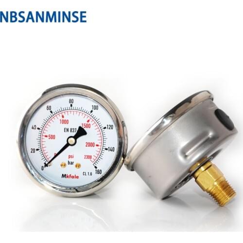 Instruments Stainless Steel Gauge SM1SP63B 63mm 2.5inch 1/4 NPT Back Manometer Liquid Hydraulic Oil Pressure Gauge NBSANMINSE