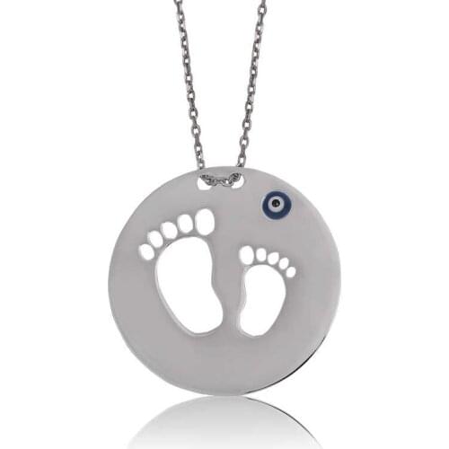 Silver Mother Baby Footprint Lady Necklace