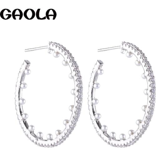 GAOLA Hot Sale Classic Round Imitation Pearls Dangle Earrings Clear Stone Earring For Women GLE7790