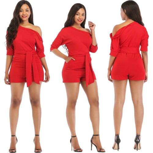Summer Best Selling Plus Size One Piece Womens Playsuit Sexy Short Sleeve Red Off Shoulder Playsuits Girls Jumpsuits Streetwear