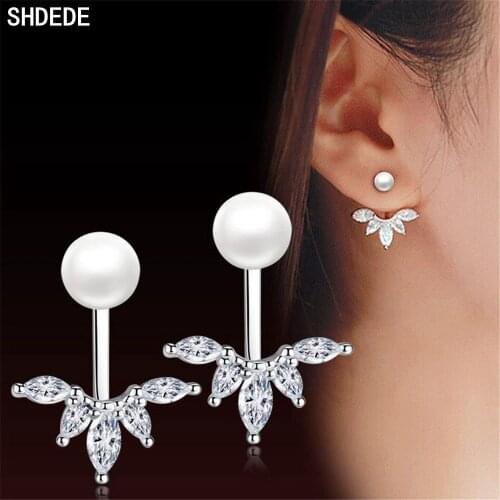 SHDEDE Fashion 925 Sterling Silver Zircon Stud Earrings For Women Female Party Gift Korean Jewelry Accessories -WH27
