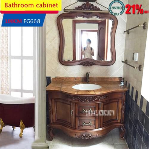 100CM FG668 European Style Bathroom Cabinet Combination Solid Wood Bathroom Cabinet High-quality Wash Basin Cabinet Combination