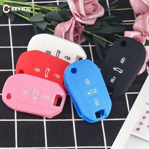 KEYYOU Silicone Flip Car Key Cover Case For Citroen C2 C3 C4 C5 Cactus C4L Picasso Peugeot 508 301 2008 3008 408 Key Bag Holder