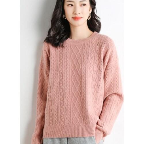 Autumn Winter New Women Pullover O-neck Cashmere Wool Sweater Twisted Flower Thick Sweater Loose Knit Bottoming Shirt Pullover