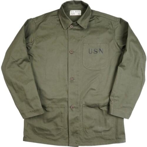 WWII WW2 US Navy USN jacket Trench Coat Retro Cotton Satin Uniforms Army Green
