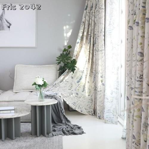 Modern Pastoral American Country Curtain Polyester-cotton Printed Shading Grass and Wood Curtains for Living Dining Room Bedroom