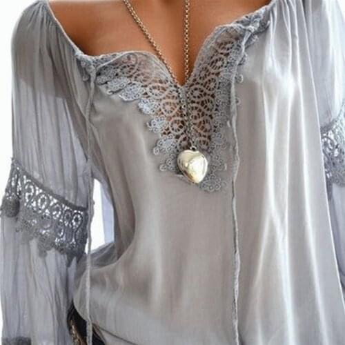 Bigsweety 2020 Spring Women Lace Patchwork Blouse Shirt Casual V-Neck Long Sleeve Female Tunic Plus Size Blusas Mujer