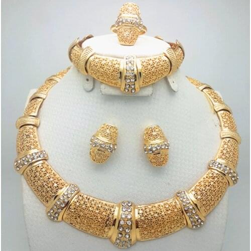 Dubai Gold Color jewelry Set Women Crystal nigerian Wedding Bridal Accessories African Beads Jewelry Set Costume Design