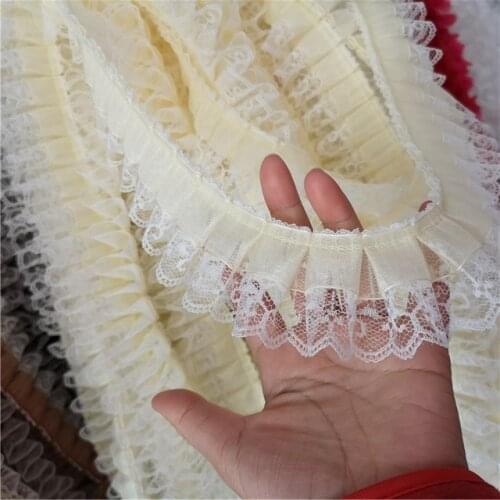 1Yards Embroidery Lace Fabric Pleated Laces Ribbon 5cm Guipure Lace Collar Sewing Dresses Green Lace Trims ruban dentelle LP24