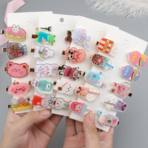 10 Pieces Cartoon Hairpin Set headdress Fashion Acrylic Hair Clip Girls Cute Animal Drink Bottle Hairpins Child Hair Accessories