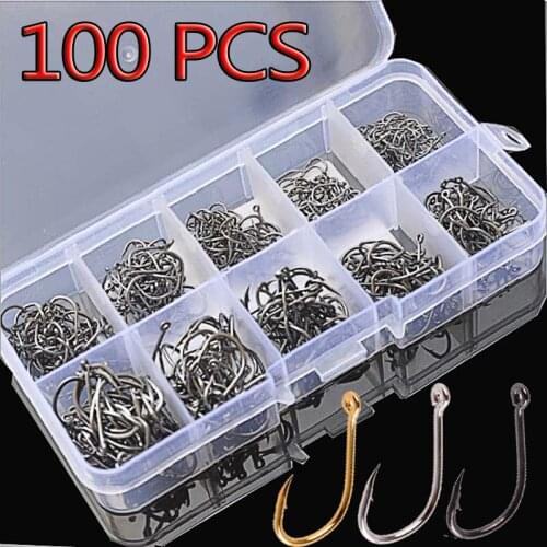 100Pcs Fishing Hooks Set Carbon Steel Single Circle Fishing Hook Fly Fishing Jip Barbed Carp Hooks Sea Tackle Accessories