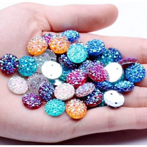 12mm 40/200pcs Round Shape Flatback Resin Rhinestones Perforation Crocodile Skin Texture Beads DIY Scrapbooking Crafts Jewelry