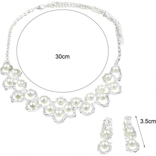 3Pcs Engagement Jewelry Set Faux Pearls Decor Anniversary Gift Shiny Women Necklace Earrings Jewelry Set for Wedding