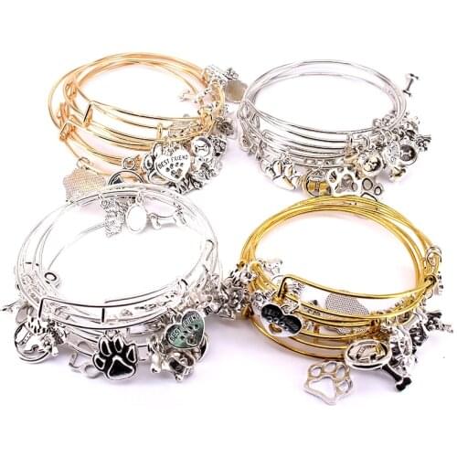 5pcs Bangle Set Bracelets for Women Girls Jewelry Best Friend Dog Basin Bone I Love My Dog Charms Bangles Cuff Jewlery C050