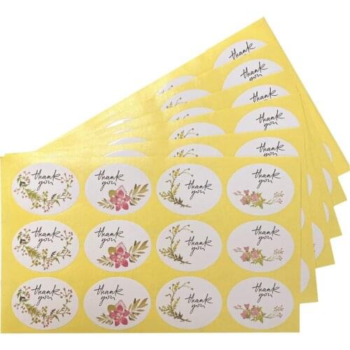 600pcs/lot Ellipse Thank you Flower Print Adhesive Kraft Seal Sticker for Baking Gift Label Stickers Students' DIY Tools