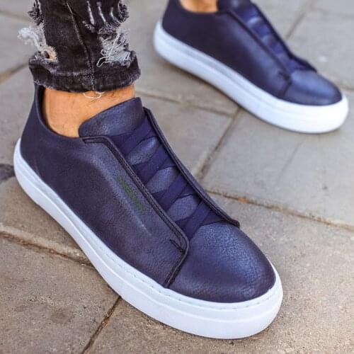 Chekich Men Sneakers Navy Blue Non Leather Banded Casual 2021 Fashion Wedding Odorless Slip-On White Outsole Sport Comfort Vulcanized Footwear Lightweight Air Breathable Walking Running Flexible CH013 V4