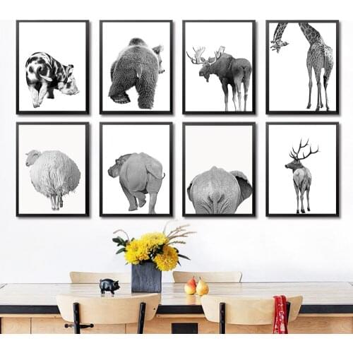 Black and White Mural Giraffe Rhino Wall Art Canvas Painting Nordic Posters and Prints Wall Pictures for Living Home Decoration