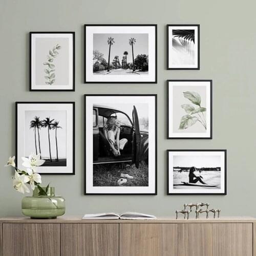 Black White Landscape Summer Tropical Decoration Green Leaf Picture Beach Poster Print Scenery Wall Art Canvas Painting Home Dec