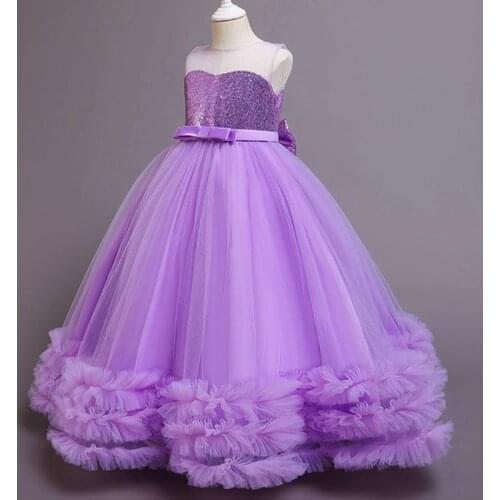 Kids Girls Beaded Elegant Wedding Flower Girl Dress Princess Party Pageant Formal Sleeveless Lace 5-12 Yrs