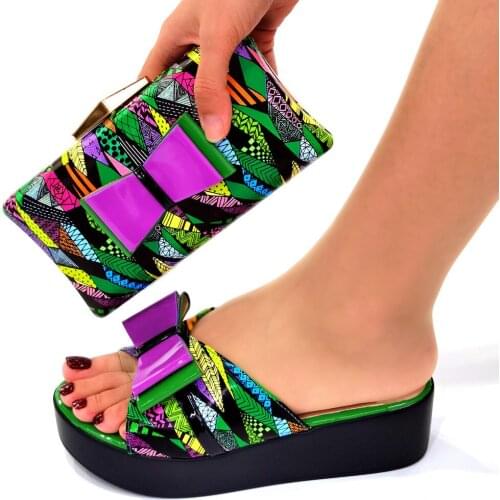 Doershow beautiful green Italian Shoes With Matching Bags African Women Shoes and Bags Set For Prom Party Summer Sandal ! SOU1-9