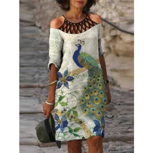 Elegant Women Dress Summer 0-Neck Half Sleeve A-Line Dresses Female Vintage Loose Dress Vestidos