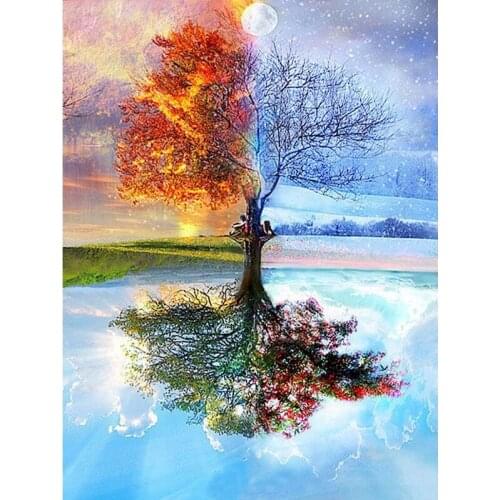 GATYZTORY Cross Stitch Embroidery Tree Scenery Cotton Thread Painting DIY Needlework Kits Landscape Home Decoration