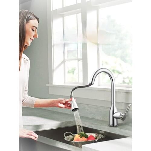 GY Hot and Cold Faucet Pull-out Sink Faucet Flexible Rotatable Kitchen Faucet Copper